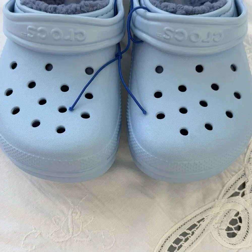 New Crocs Classic Lined Clog Kids J1 Light Blue Fleece Lined Unisex